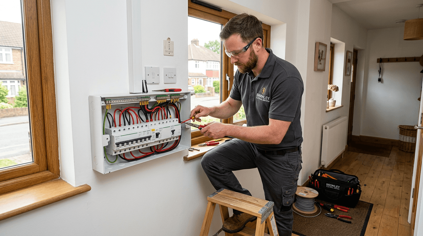 AAR Electrical electrician wiring a consumer unit in a Bromley home